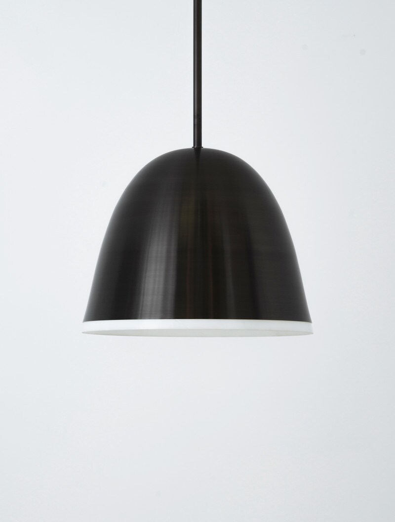 Atelier Pendant 20" shown in Blackened Brass, Opal Glass